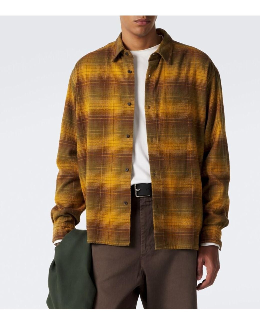 A.PRESSE Orange Checked Cotton And Silk Twill Shirt for men