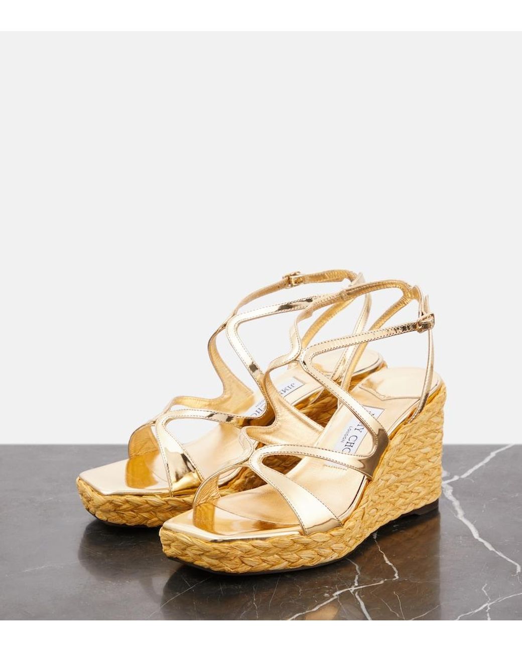 Jimmy Choo Ayla Metallic Leather Espadrille Wedges