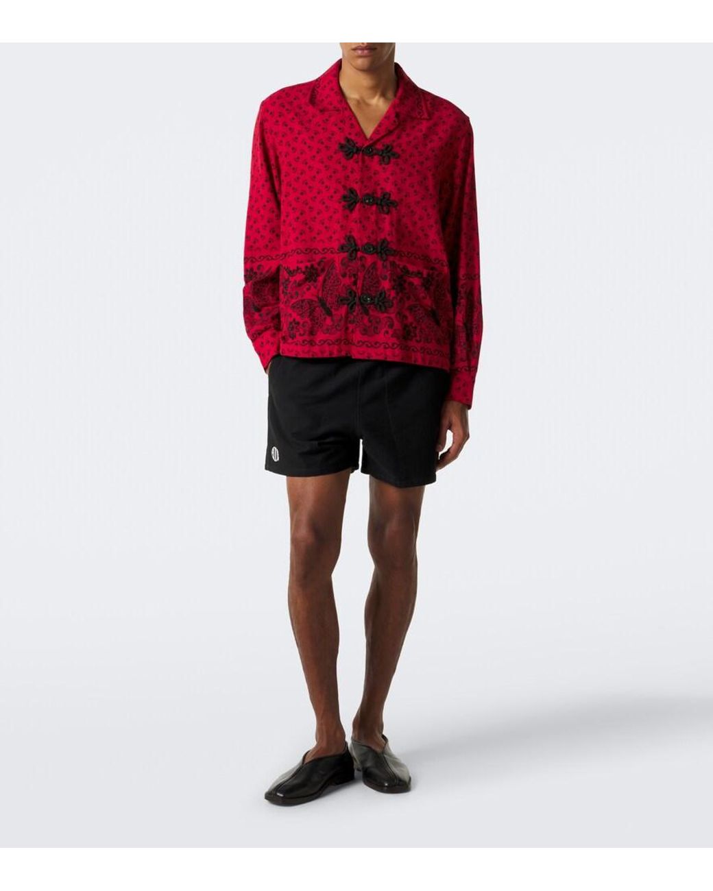 Bode Red Beaded Kerchief Printed Cotton Flannel Shirt for men