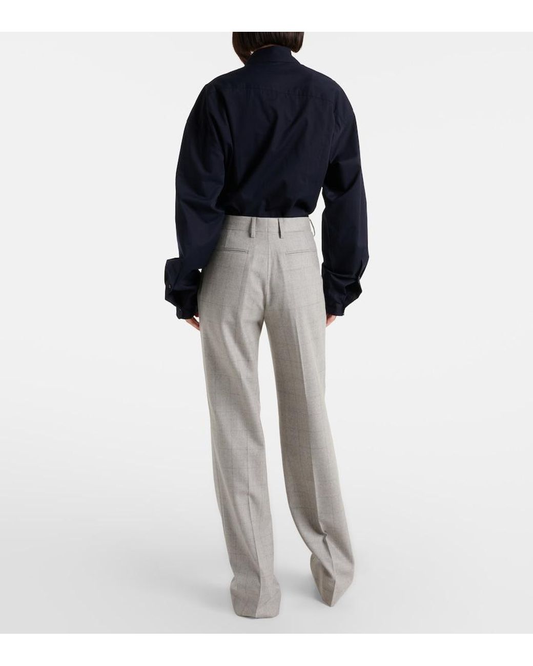 Dries Van Noten Gray Checked Wool Straight Pants
