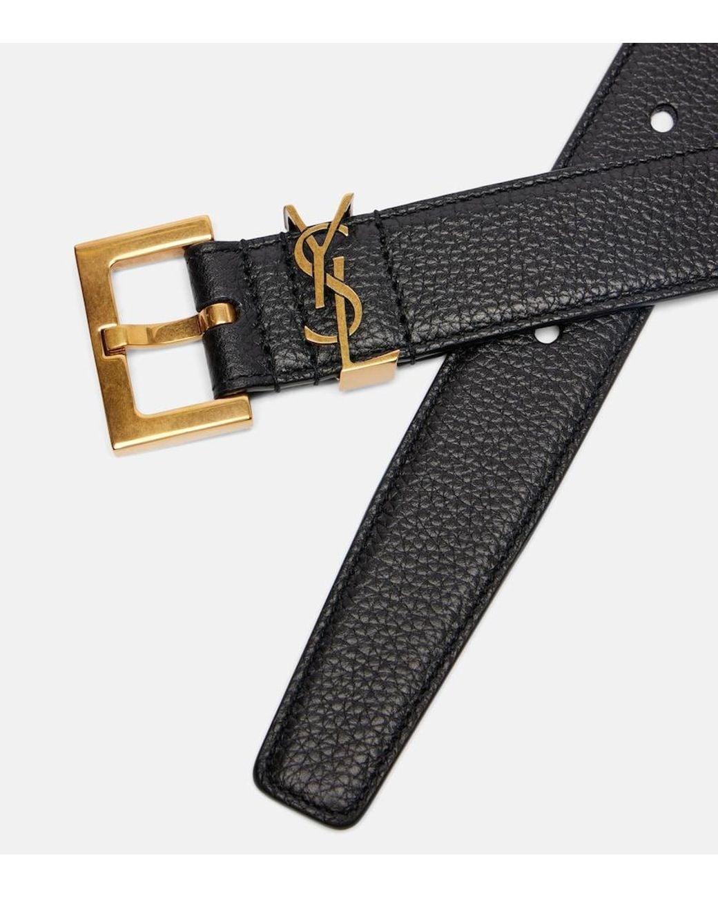 Saint Laurent Black Cassandre Leather Belt