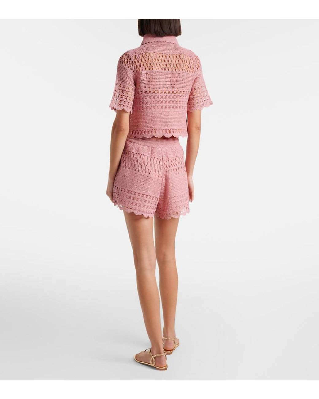 Zimmermann Pink Wanderlust Crochet Shorts