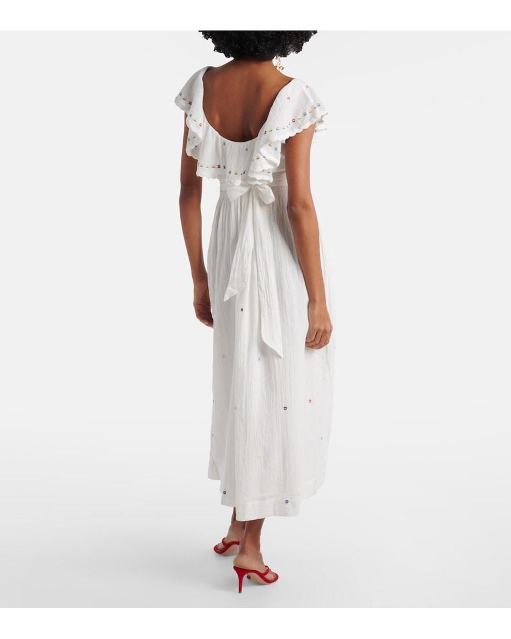 Rixo White Ebony Embroidered Cotton Midi Dress