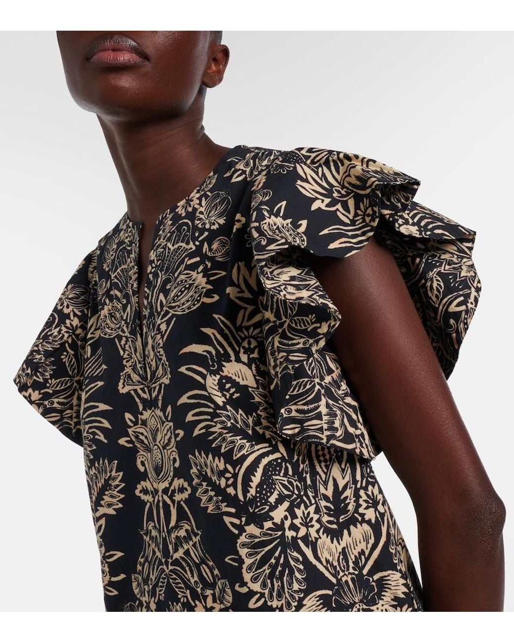 Ulla Johnson Black Severine Printed Cotton Poplin Top