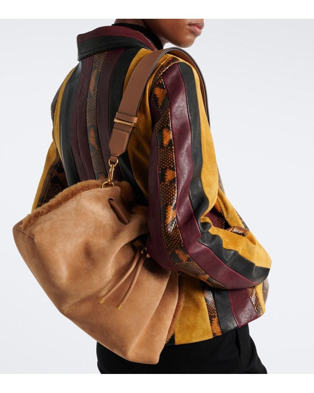 Jimmy Choo Natural Cinch Medium Suede Shoulder Bag