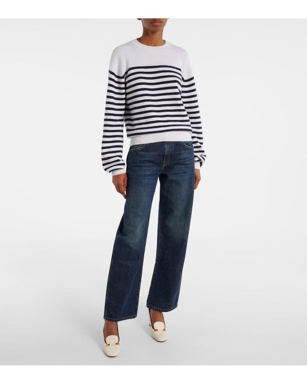 Khaite Blue Viola Striped Cashmere-Blend Sweater