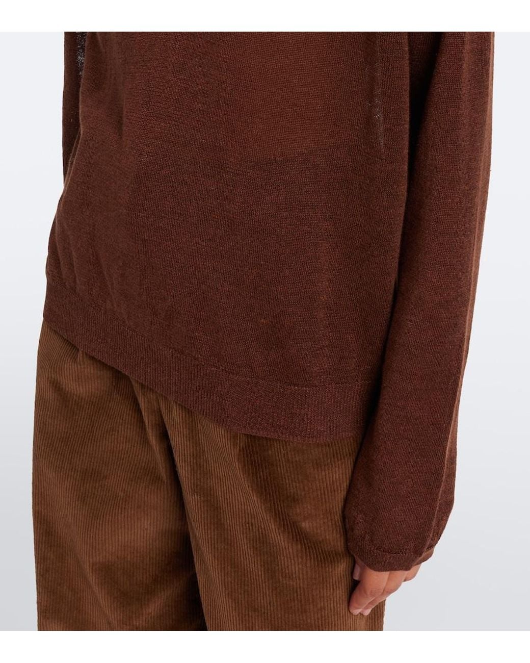 AYA MUSE Brown Eirae Paneled Linen-Blend Sweater
