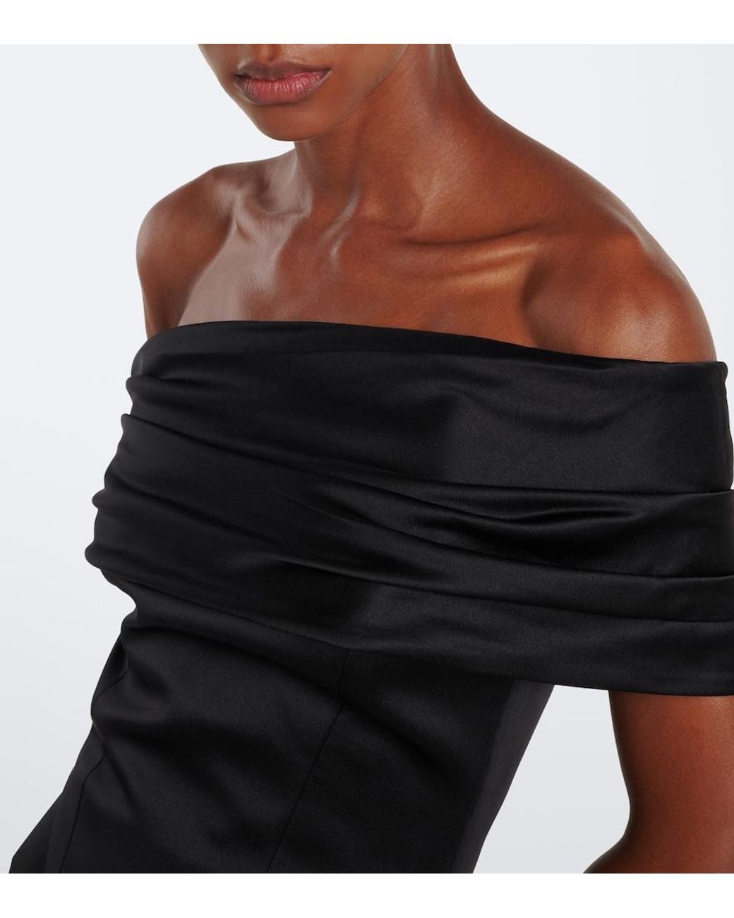 Solace London Black Alta Off-Shoulder Satin Bustier Dress