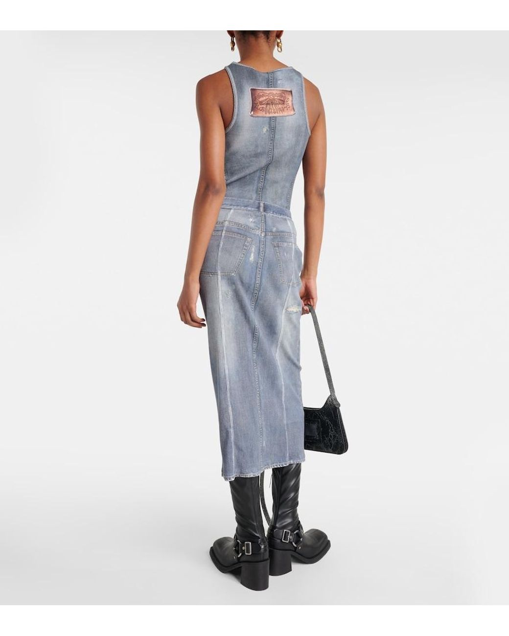 Acne Blue Mid-Rise Printed Denim Midi Skirt