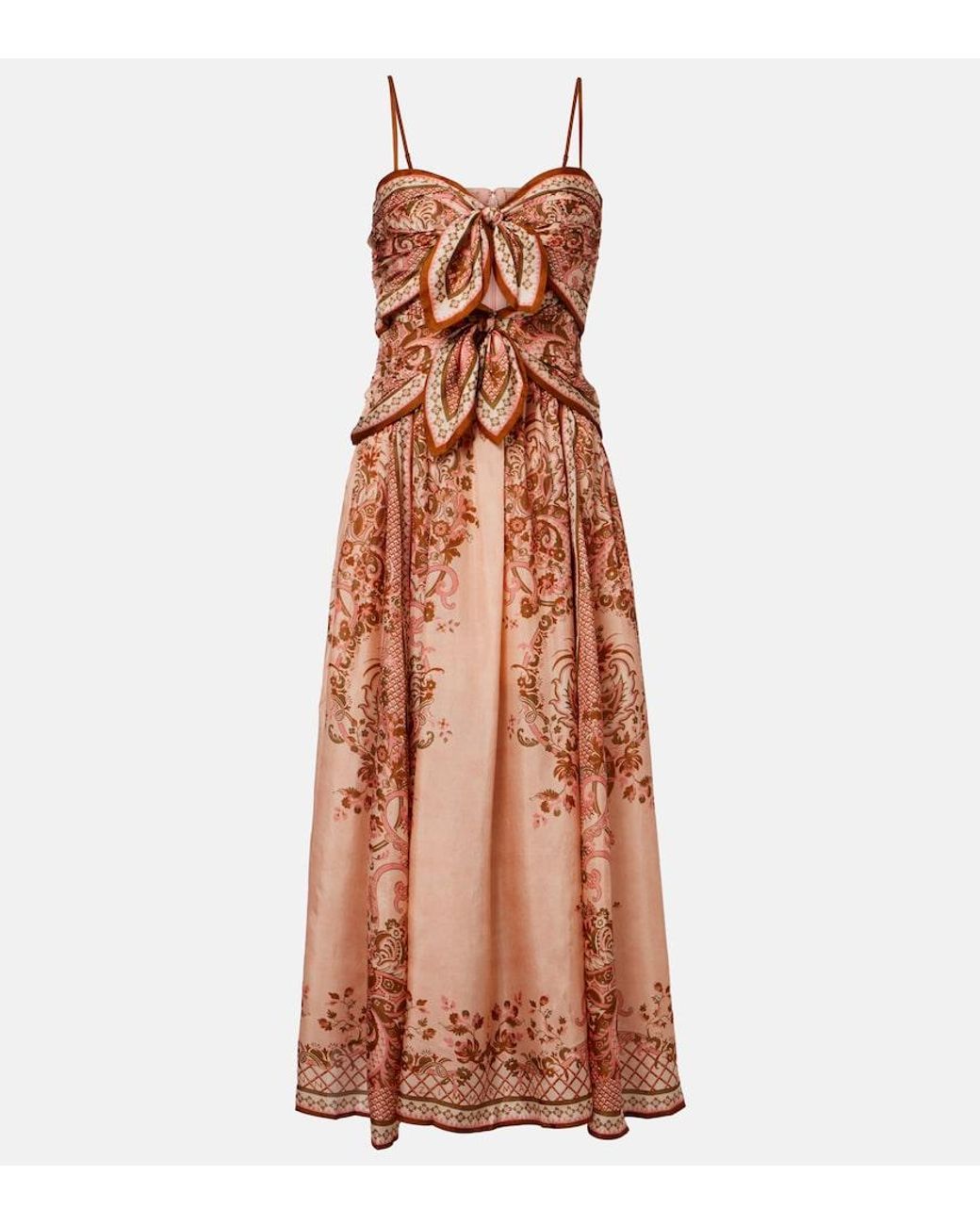 Zimmermann Brown Aster Floral Silk Midi Dress
