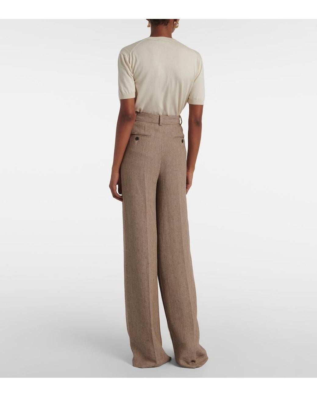 Loro Piana Natural Nyack Chevron Linen Crepe Wide-Leg Pants