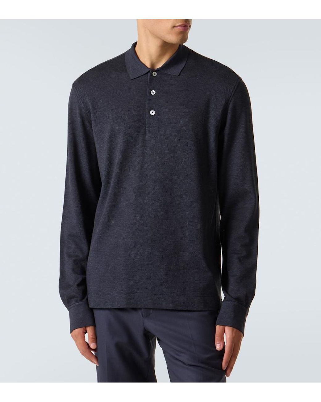Zegna Blue Cotton And Silk Polo Shirt for men