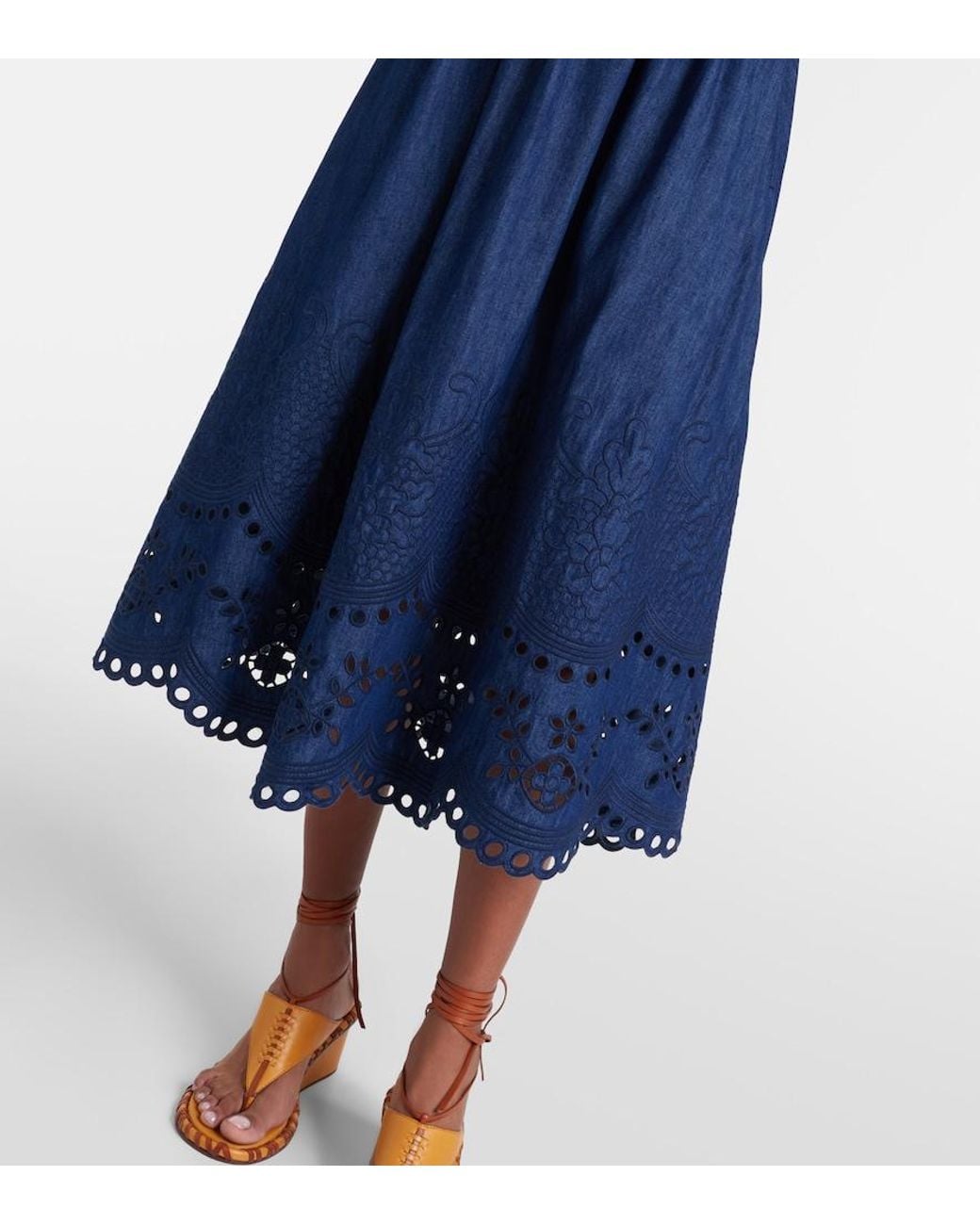 Zimmermann Blue Mahon Broderie Anglaise Denim Midi Dress