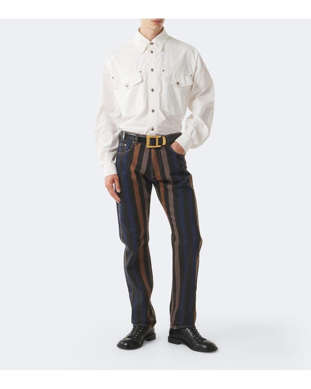 Versace Gray Striped Straight Jeans for men