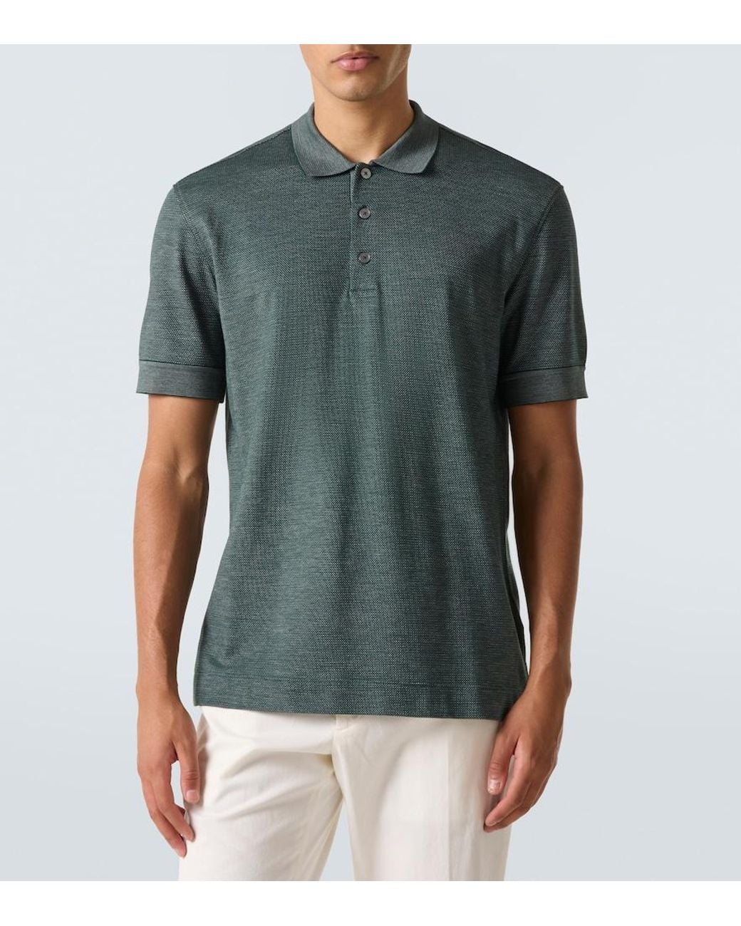 Zegna Green Cotton And Silk Polo Shirt for men