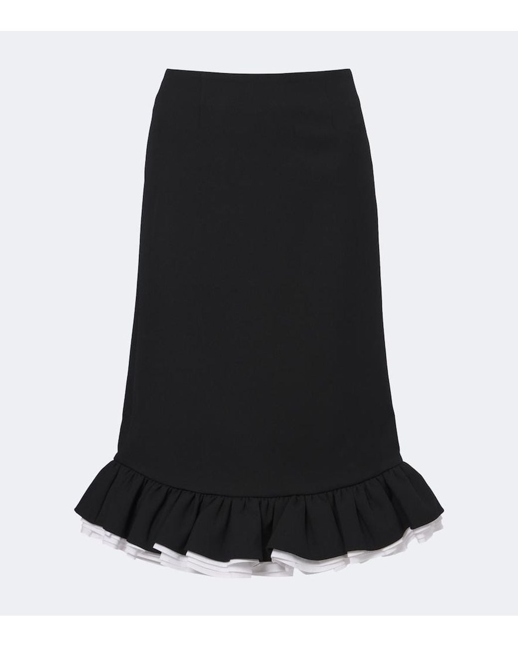 ShuShu/Tong Black Ruffled Wool And Silk Midi Skirt
