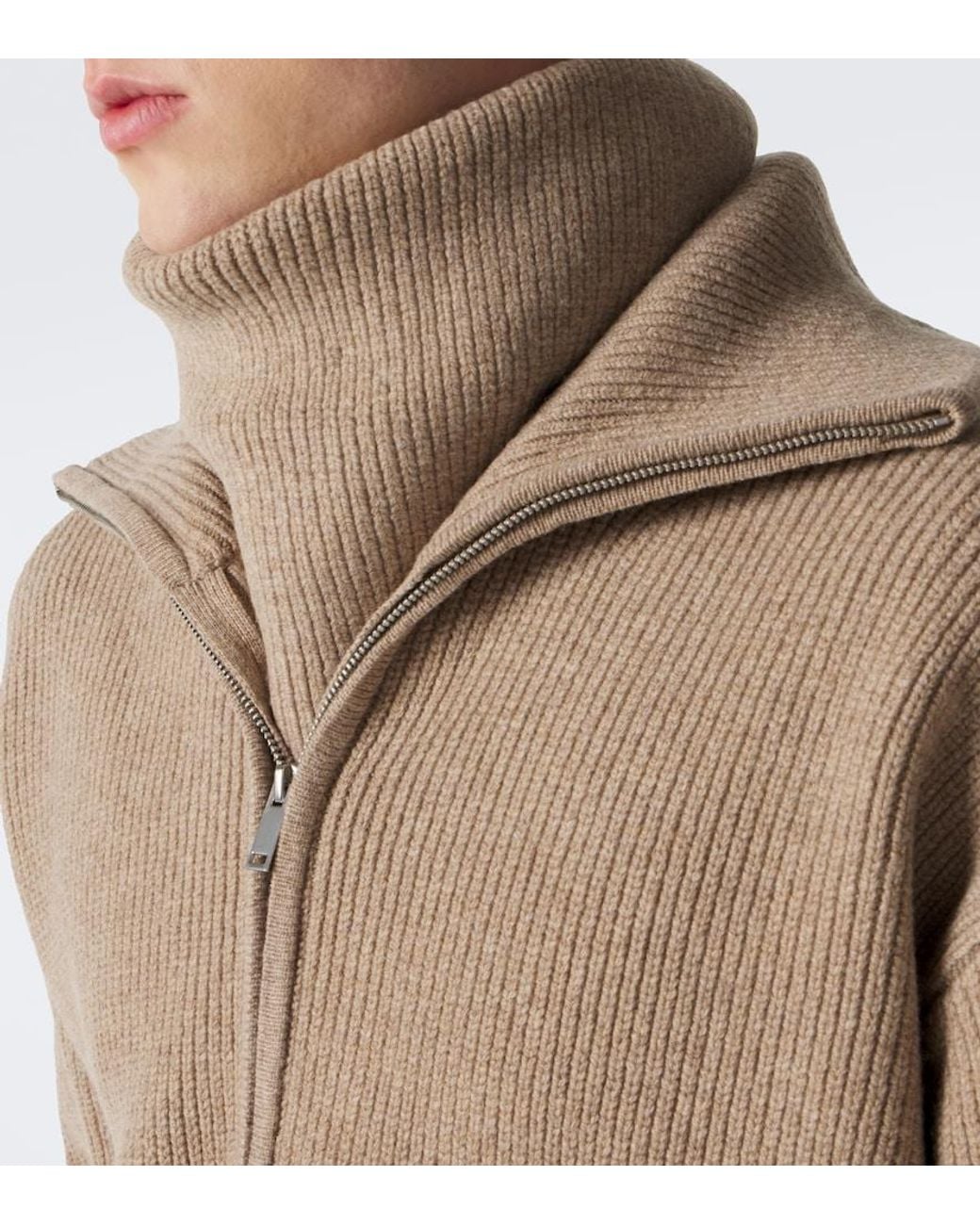 Studio Nicholson Natural Ribbed-Knit Wool Zip-Up Sweater for men