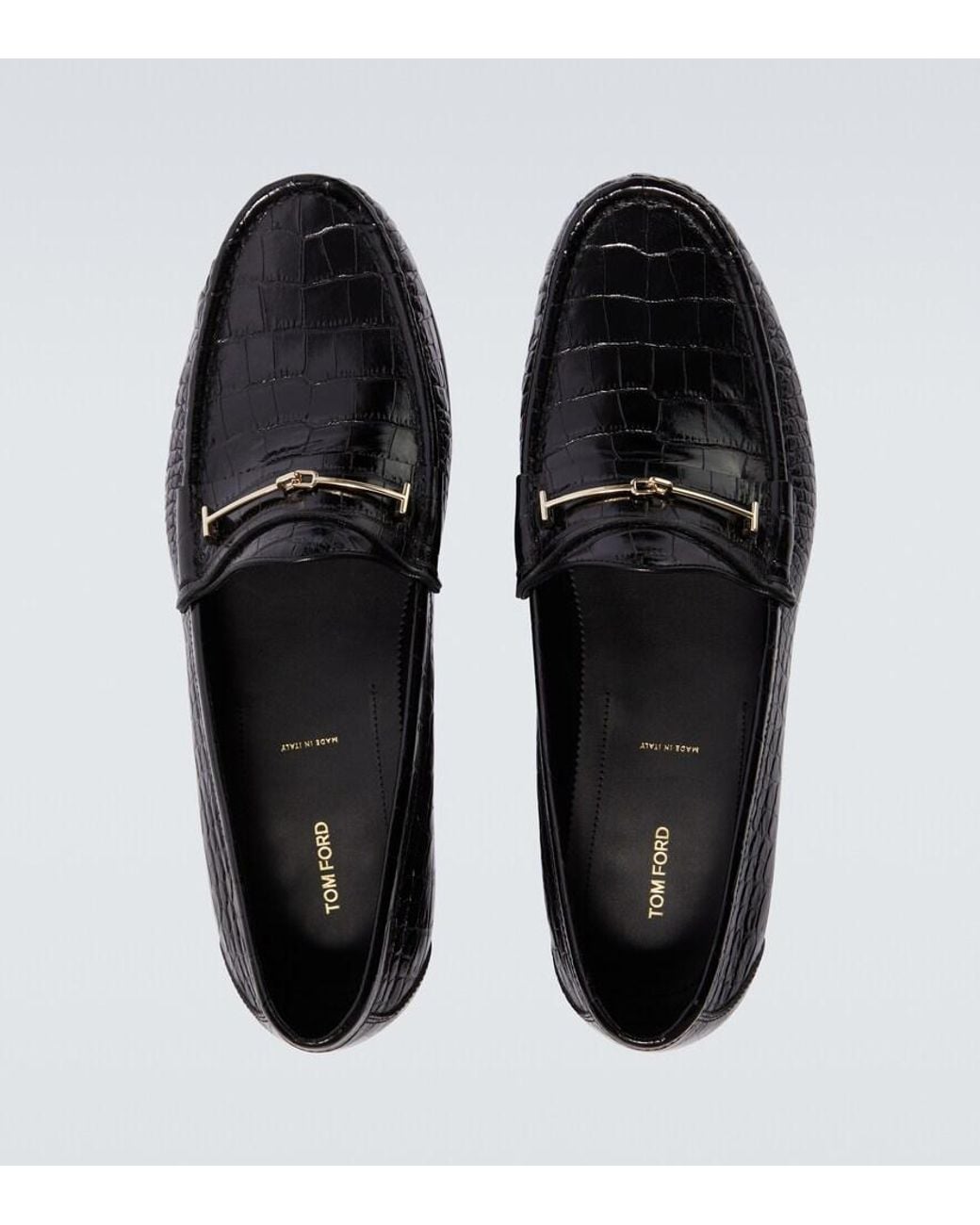 Tom Ford Black Oscar Double T Croc-Effect Leather Loafers for men