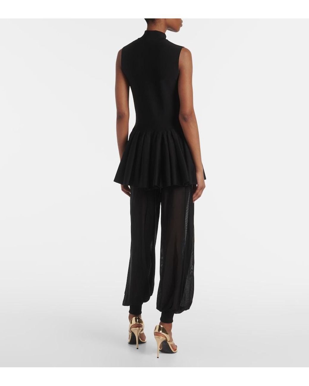 Alaïa Black Pleated Turtleneck Top