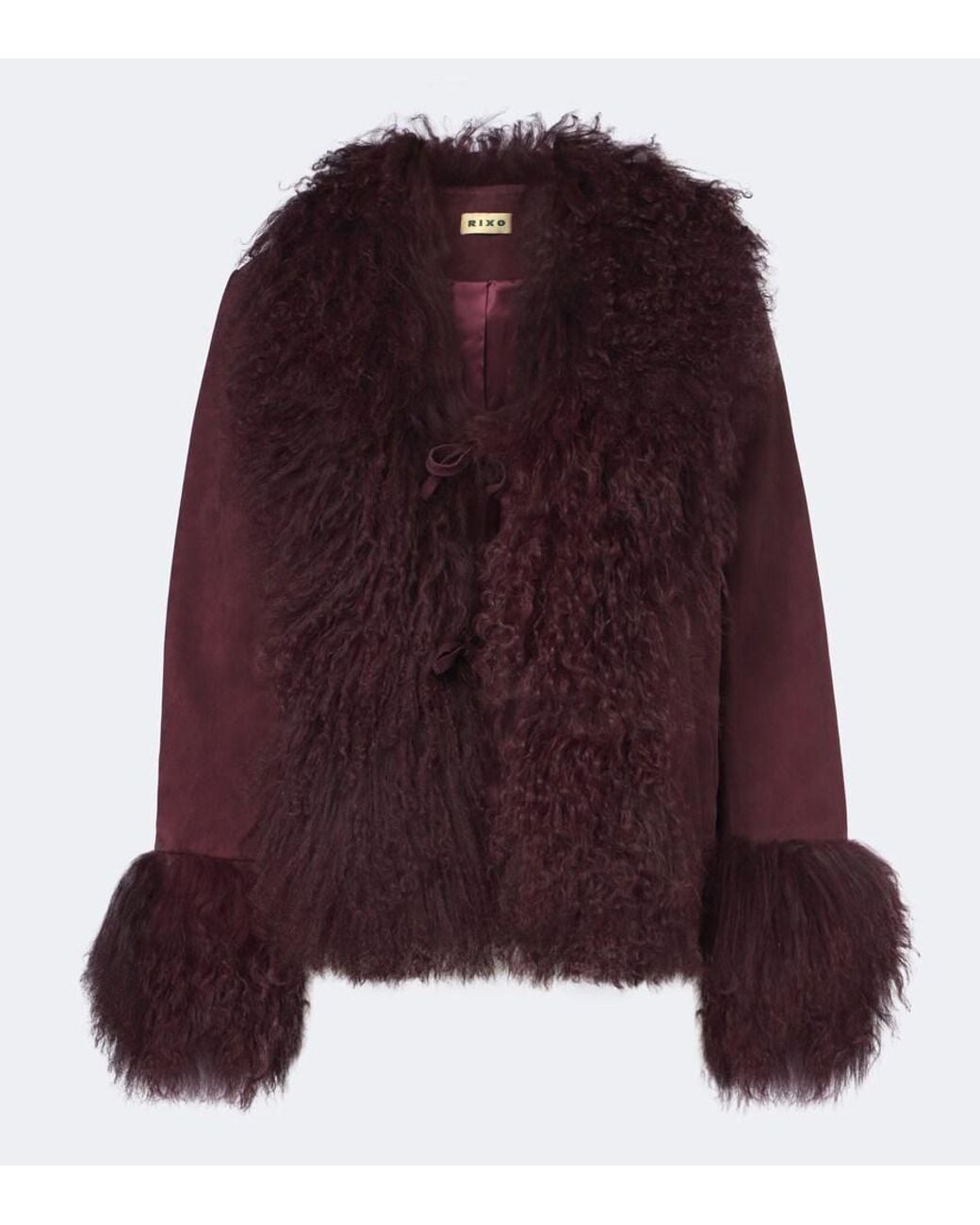 Rixo Purple Sammy Shearling-Trimmed Suede Jacket