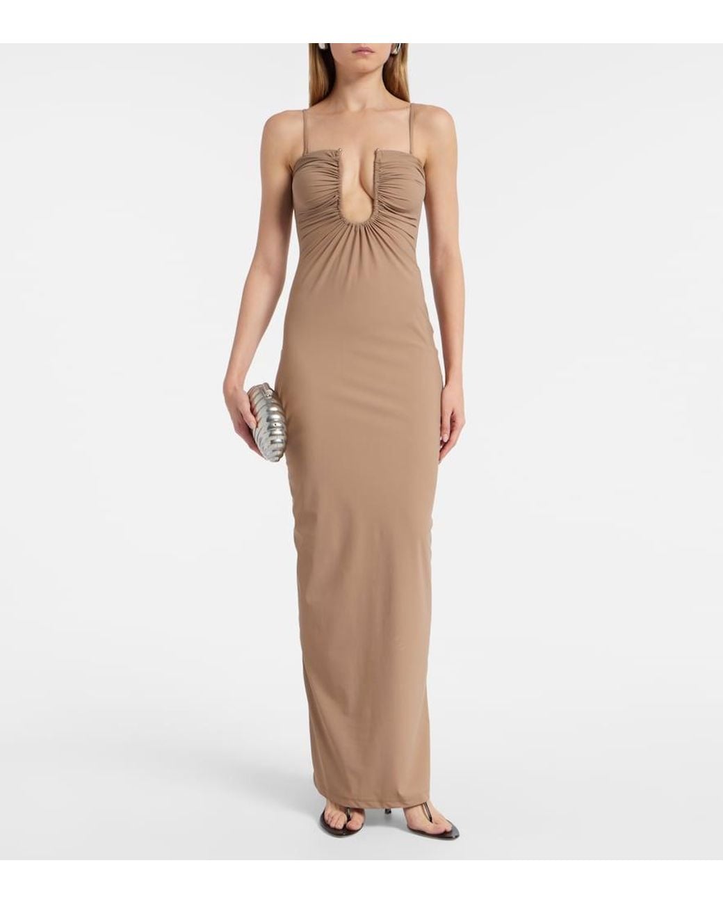 Christopher Esber Natural Ruched Jersey Maxi Dress