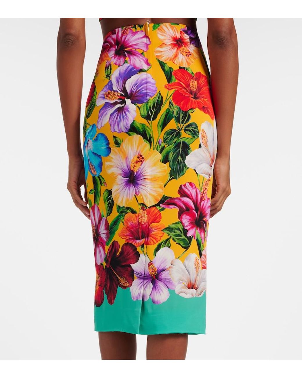 Dolce & Gabbana White Floral Silk-Blend Pencil Skirt