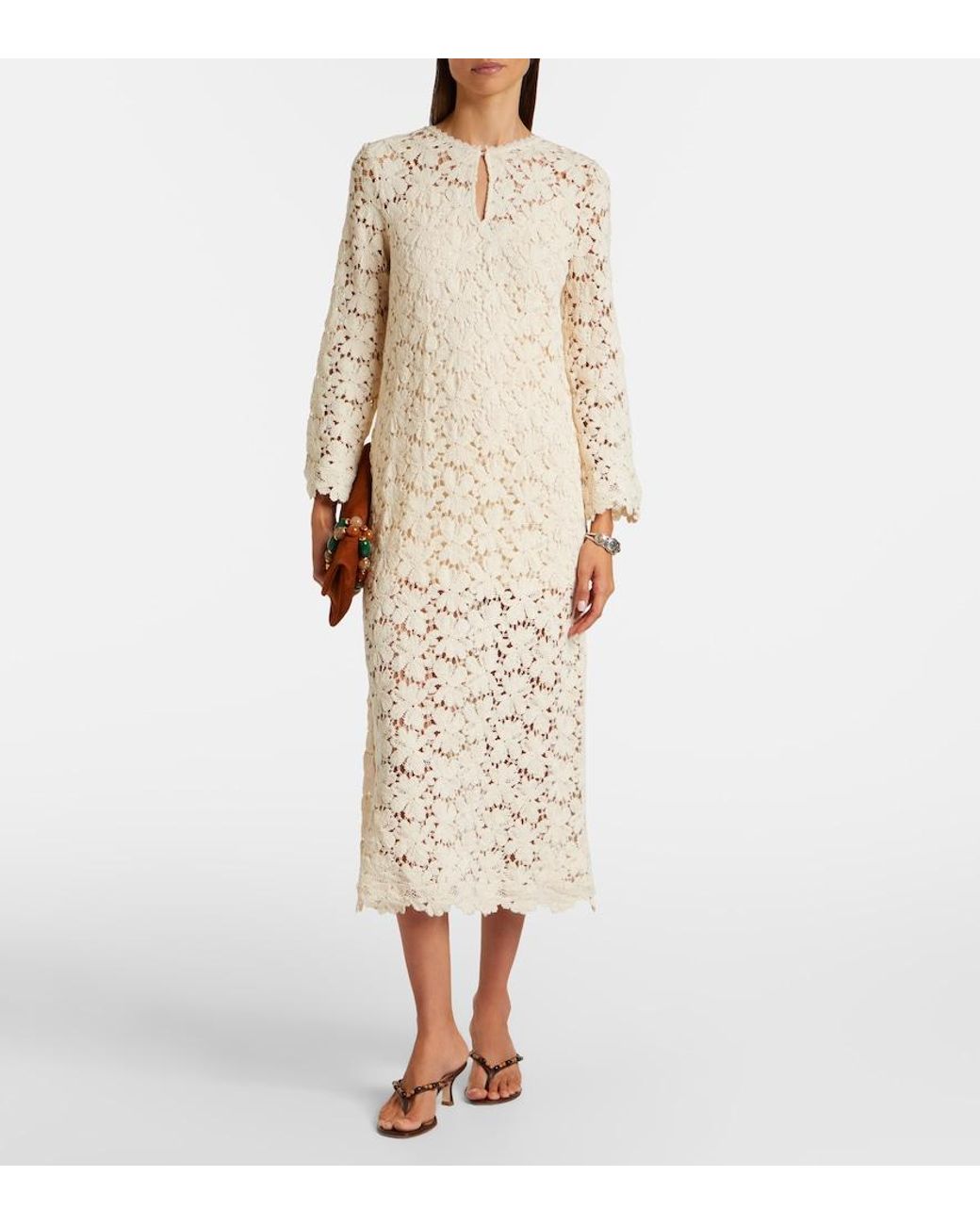 Velvet Natural Jovie Cotton-Blend Guipure Lace Midi Dress