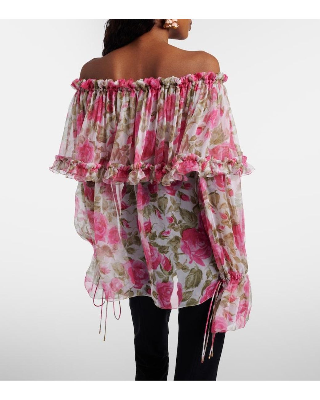 Chloé Pink Floral Off-Shoulder Silk Top