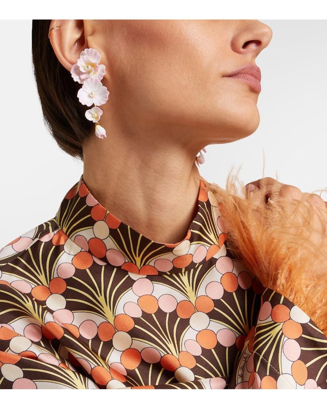 Jennifer Behr Pink Mariam Embellished Floral Drop Earrings
