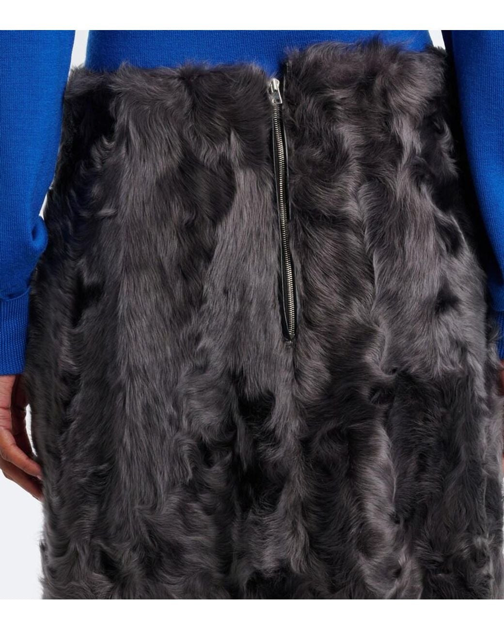 Yves Salomon Black Shearling Midi Skirt