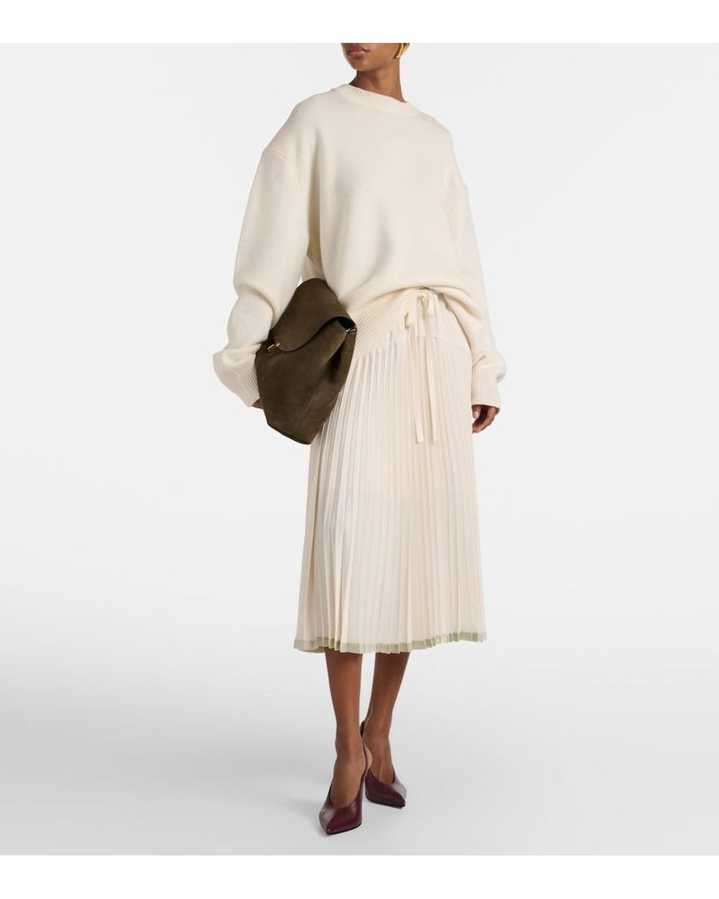 Vince Natural Plisse Tiered Midi Skirt