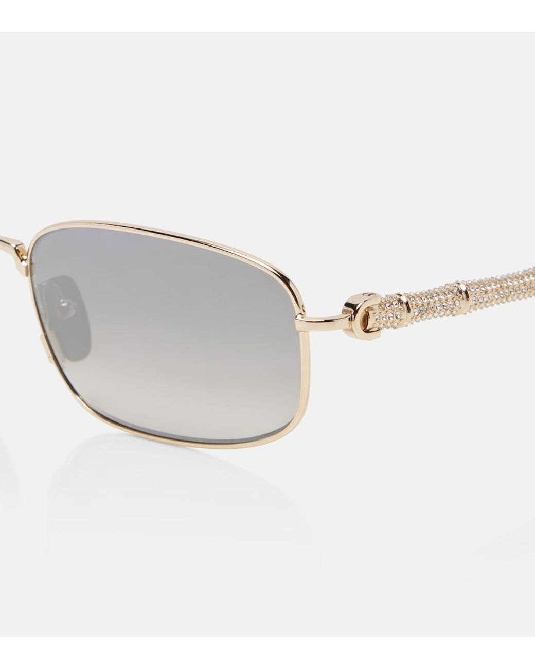Gucci Gray Bamboo Crystal-Embellished Rectangular Sunglasses