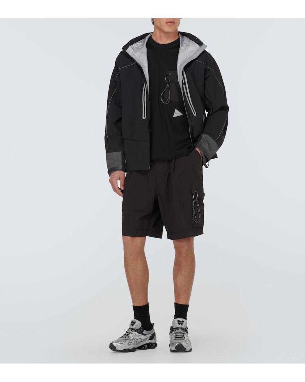 And Wander Black Oversized Cargo Shorts for men