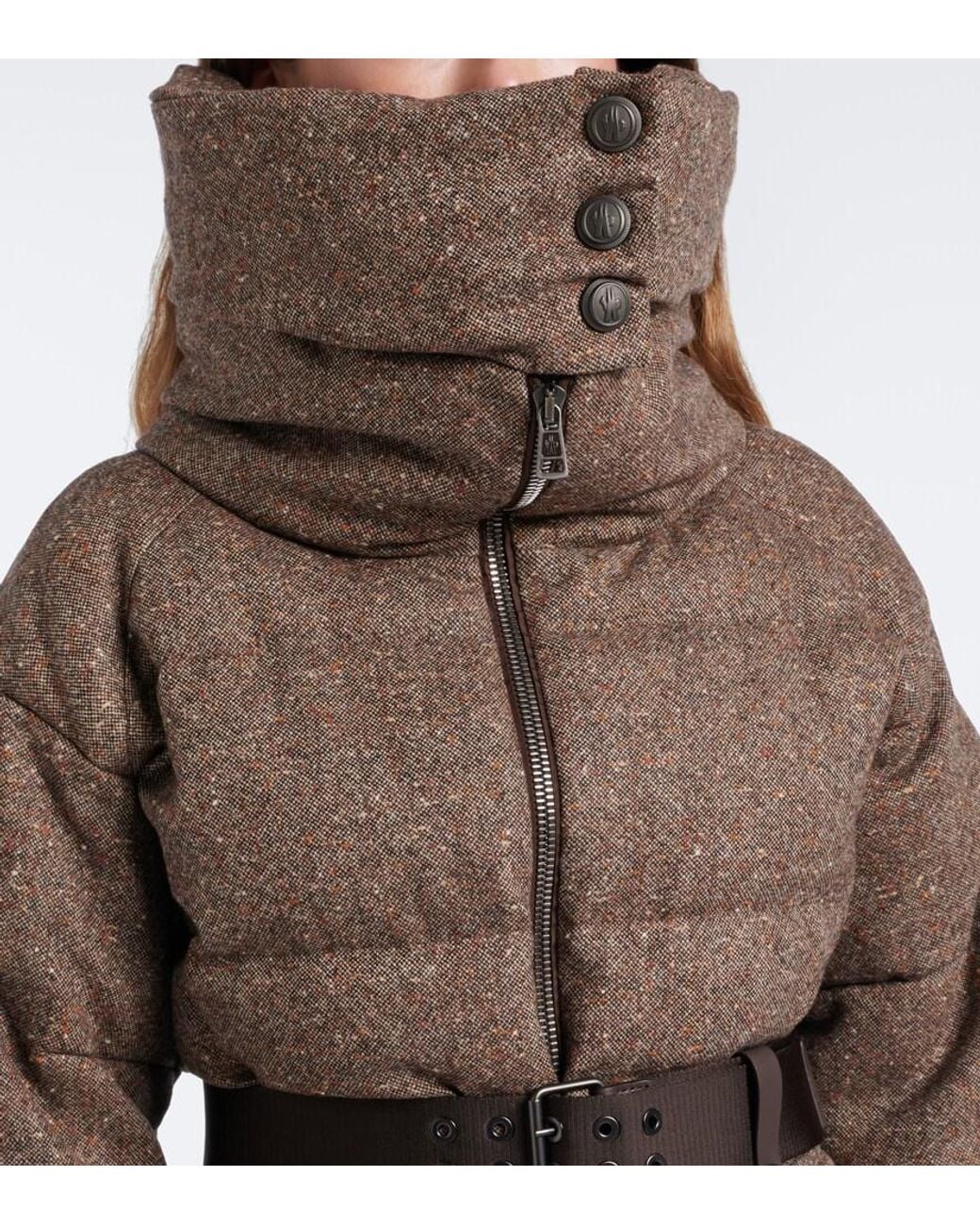 Moncler Brown Gelise Hooded Virgin Wool Down Jacket