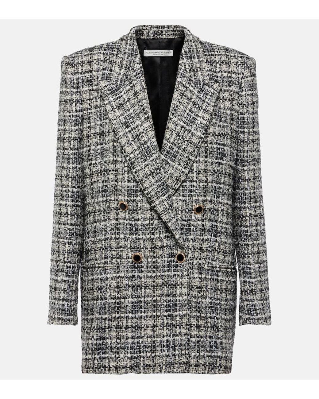 Alessandra Rich Black Wool Lame Tweed Blazer