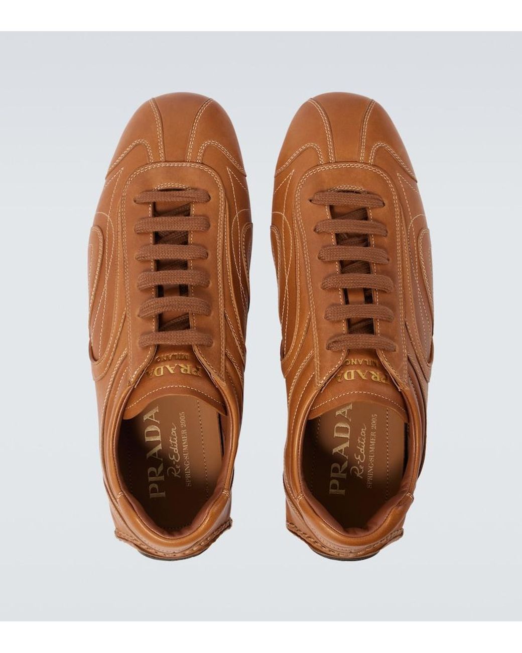 Prada Brown Nappa Leather Antiqued Sneakers for men