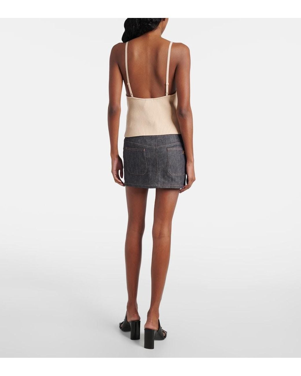 Courreges Natural Logo Ribbed-Knit Tank Top