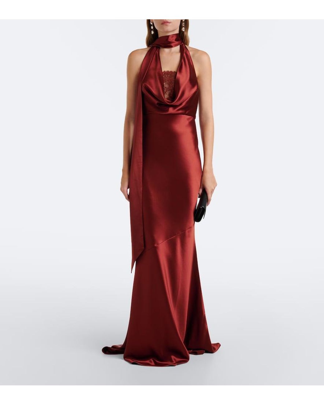 retroféte Red Melly Satin Halterneck Gown