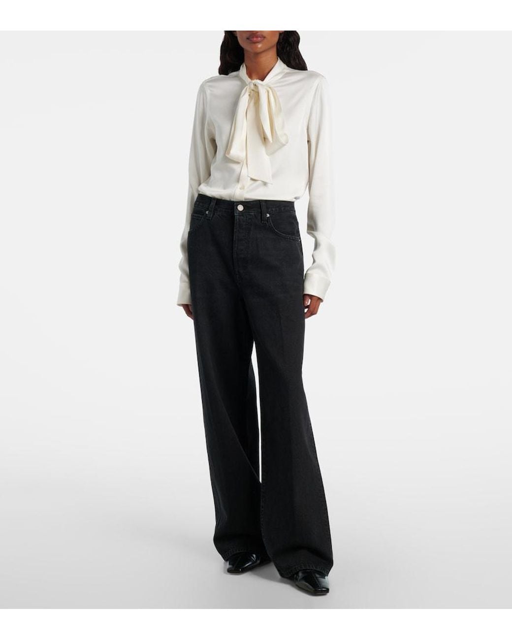 FRAME Blue Collegiate High-Rise Wide-Leg Jeans