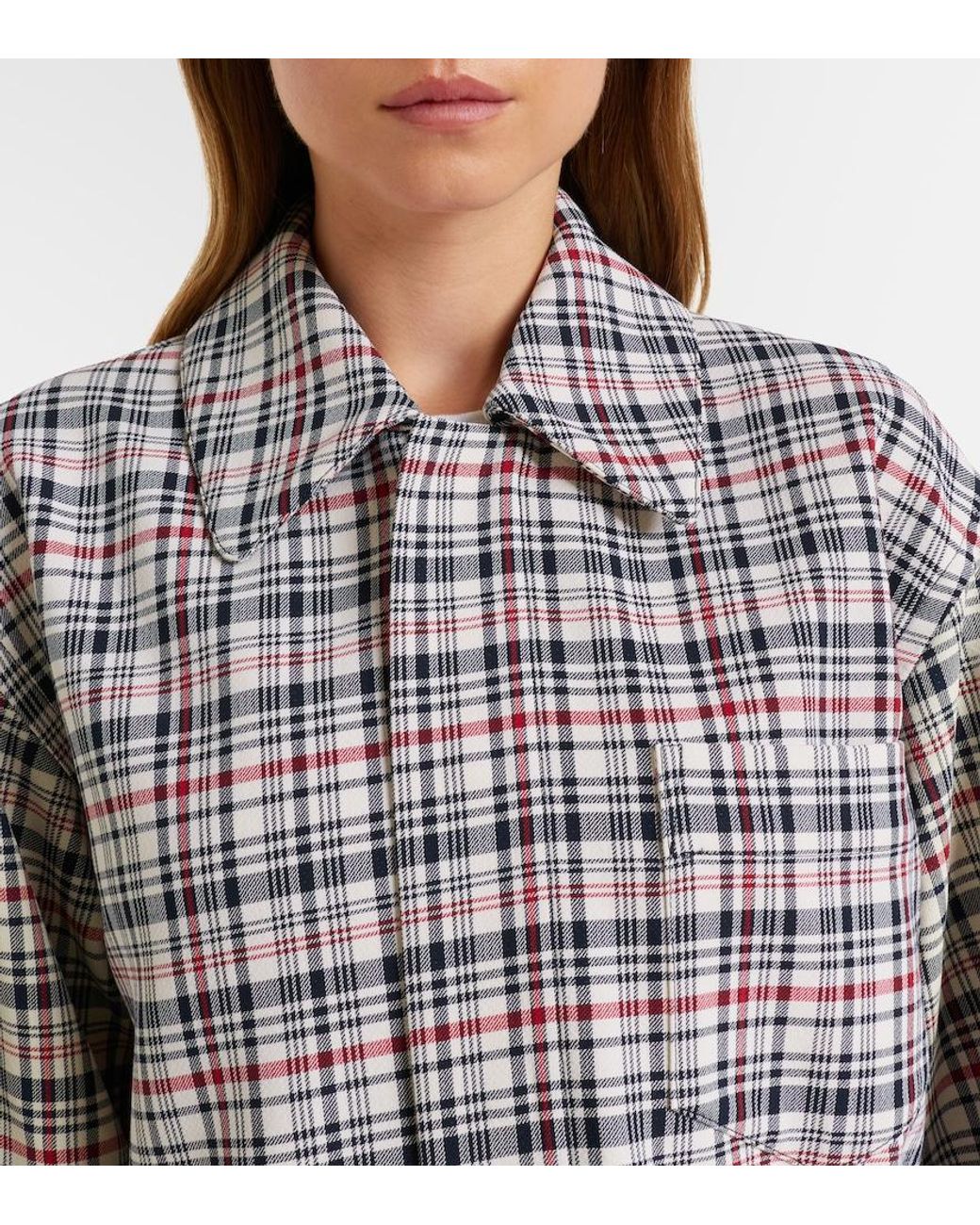 Victoria Beckham White Checked Oversized Cotton And Wool Jacket