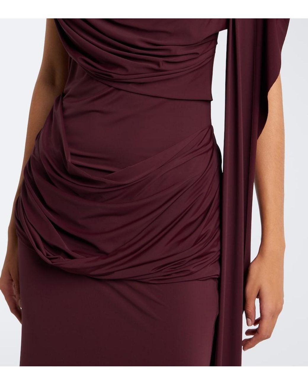 De La Vali Purple Draped Jersey Gown