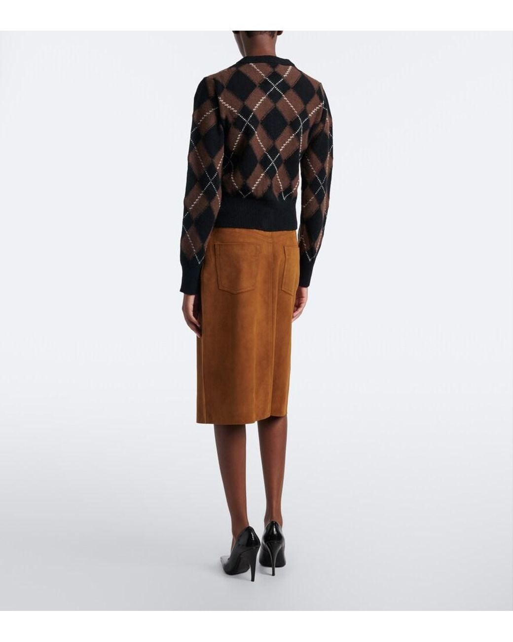 AMI Brown Suede Midi Skirt