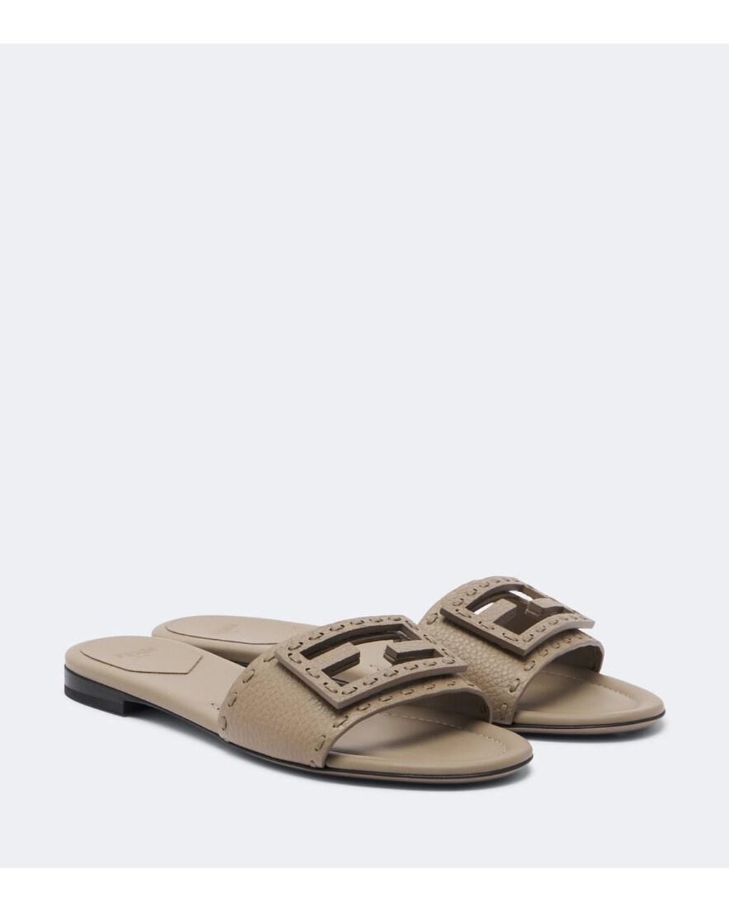 Fendi Brown Tube Ff Leather Slides