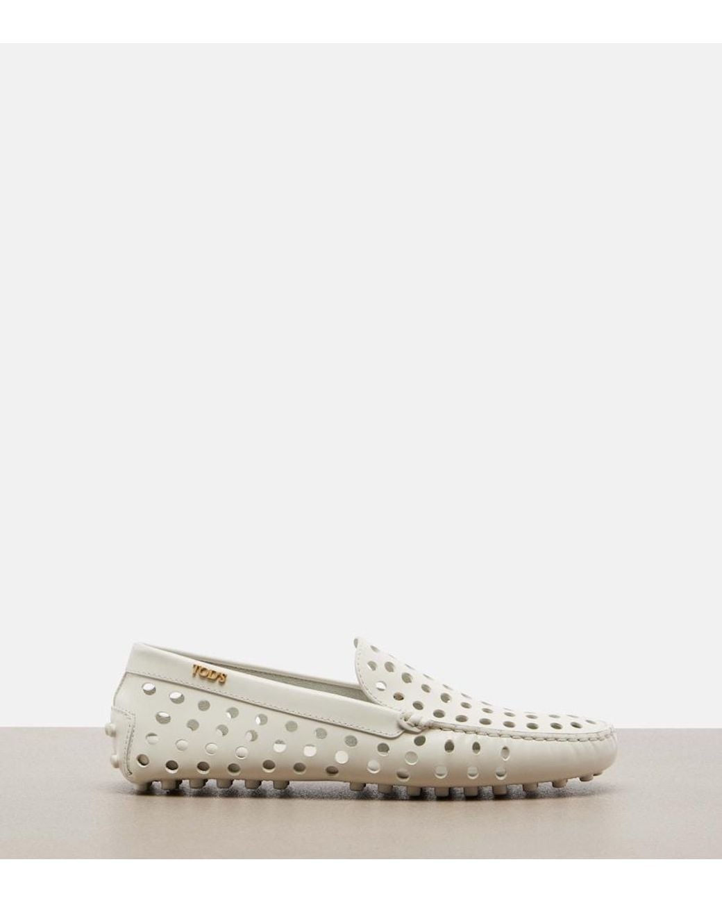 Tod's White Gommino Perforated Leather Loafers