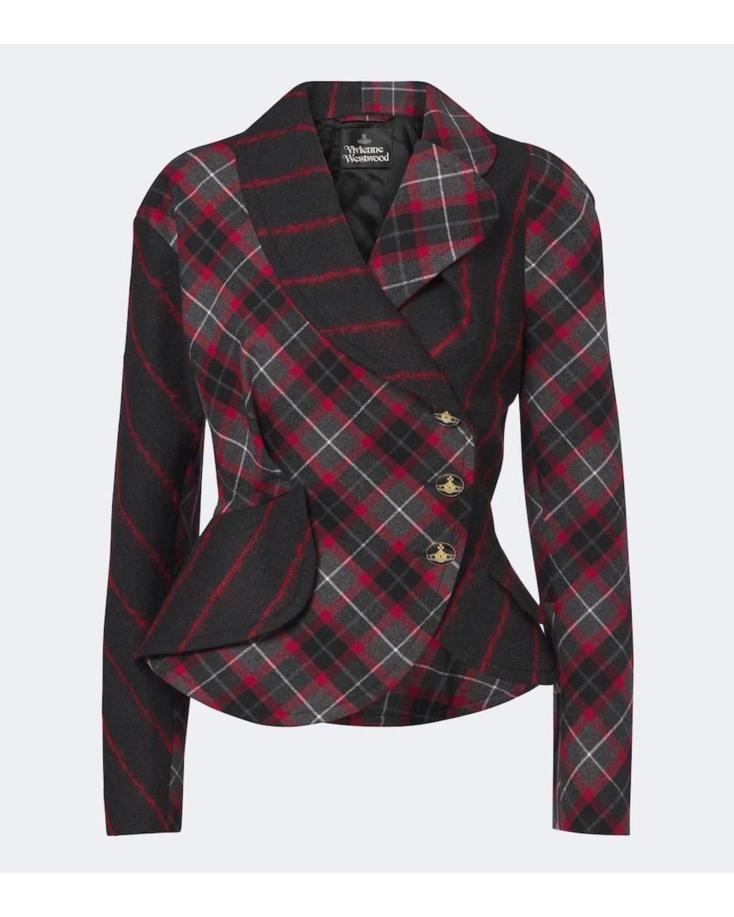 Vivienne Westwood Black Stormy Peplum Tartan Wool Jacket