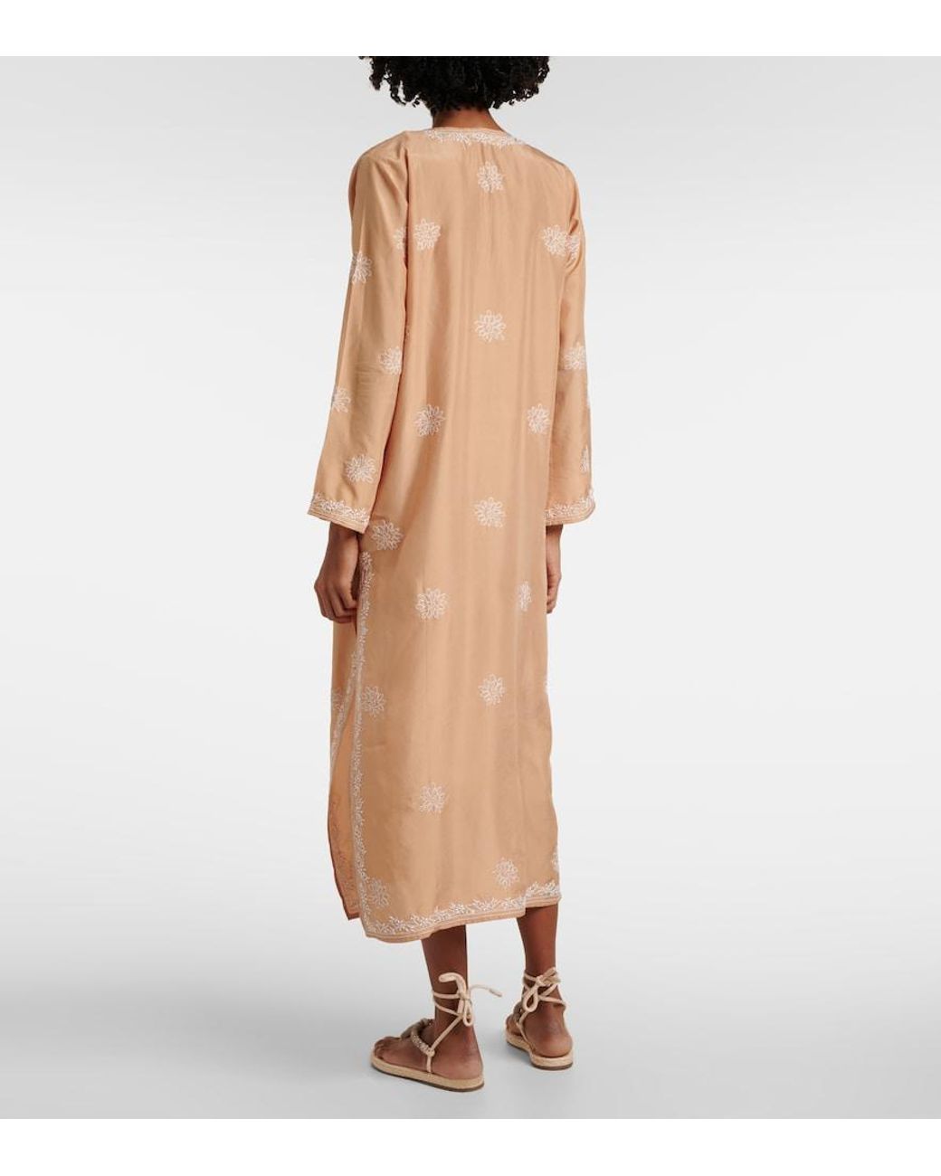 Juliet Dunn Natural Embroidered Silk Kaftan