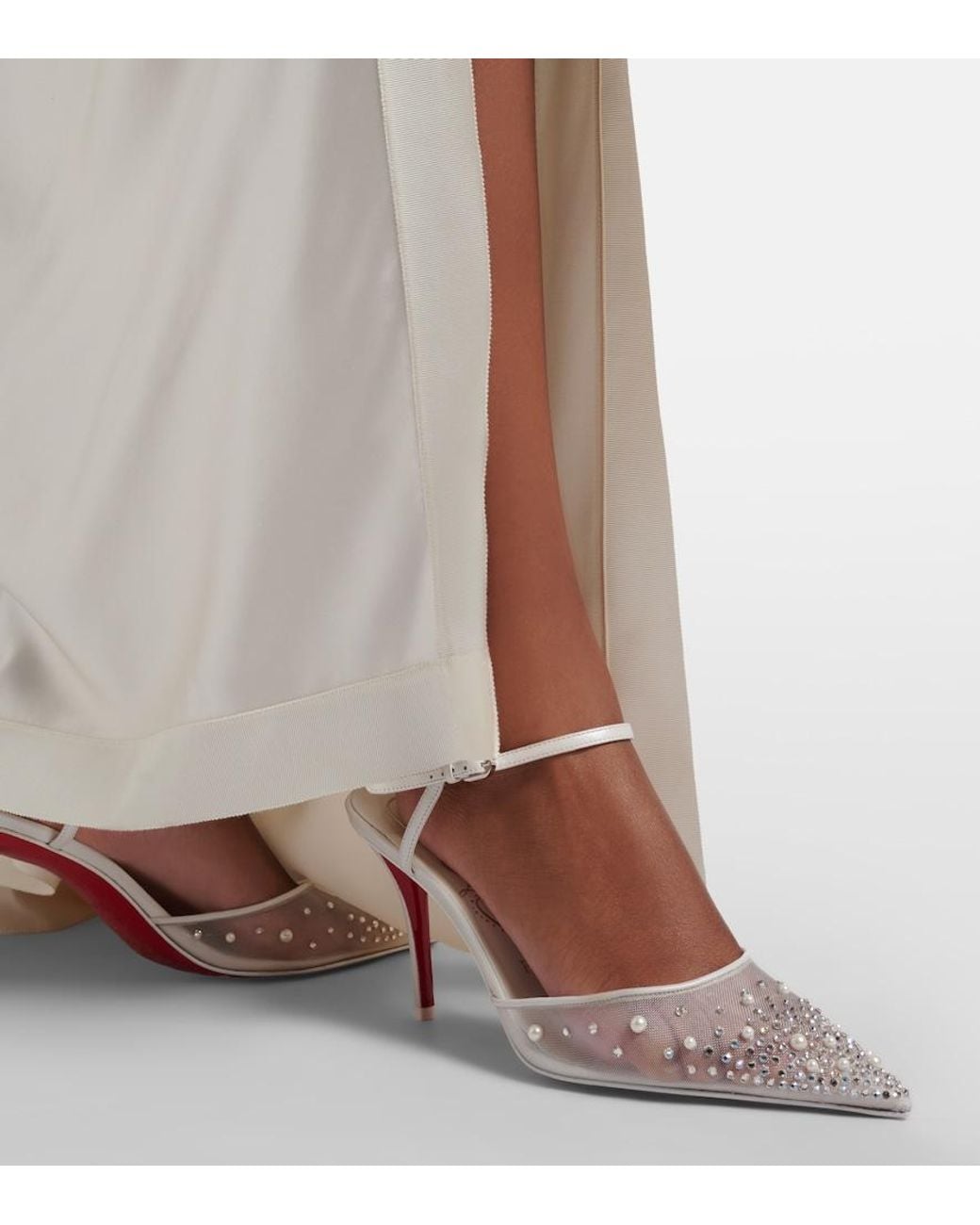 Christian Louboutin White Miss Z Embellished Slingback Pumps