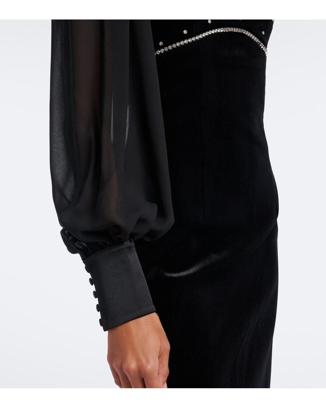 Rebecca Vallance Black Ingred Crystal-Embellished Velvet Gown