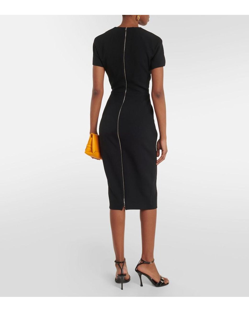 Victoria Beckham Black Fitted T-Shirt Crepe Midi Dress