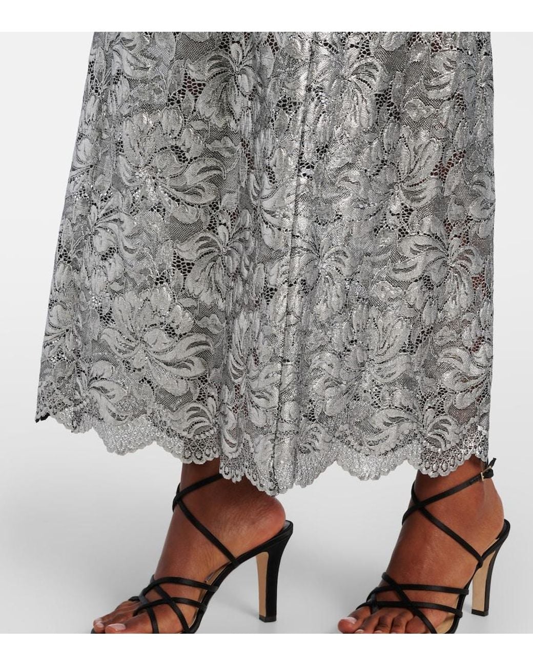 Rabanne Gray Metallic-Effect Lace Maxi Dress